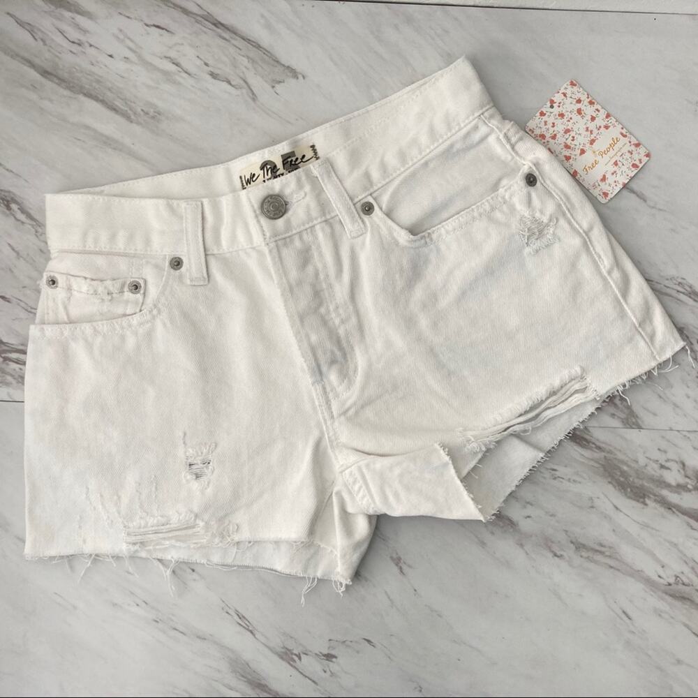 Free People Sofia Denim Shorts Button-Fly Cutoff Distressed White Size 25 NEW